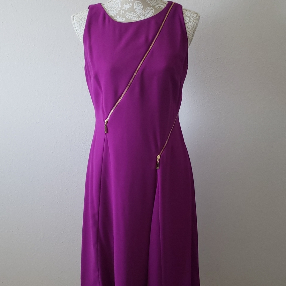 Sleeveless Magenta Zip-Detail A-Line Dress